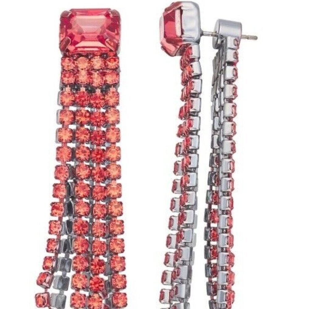 VERA WANG Mod/Contemporary Silver Coral Crystal Front Back Chains Drop Earrings